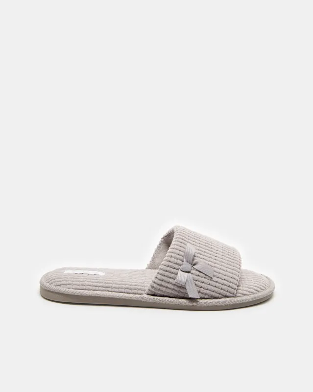 Women Grey Bow Trim Slipper sold by Redtag