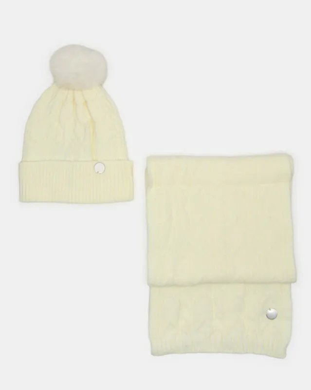 Women Yellow Knitted Blanket Scarf With Cap Set (2 Piece) sold by Redtag