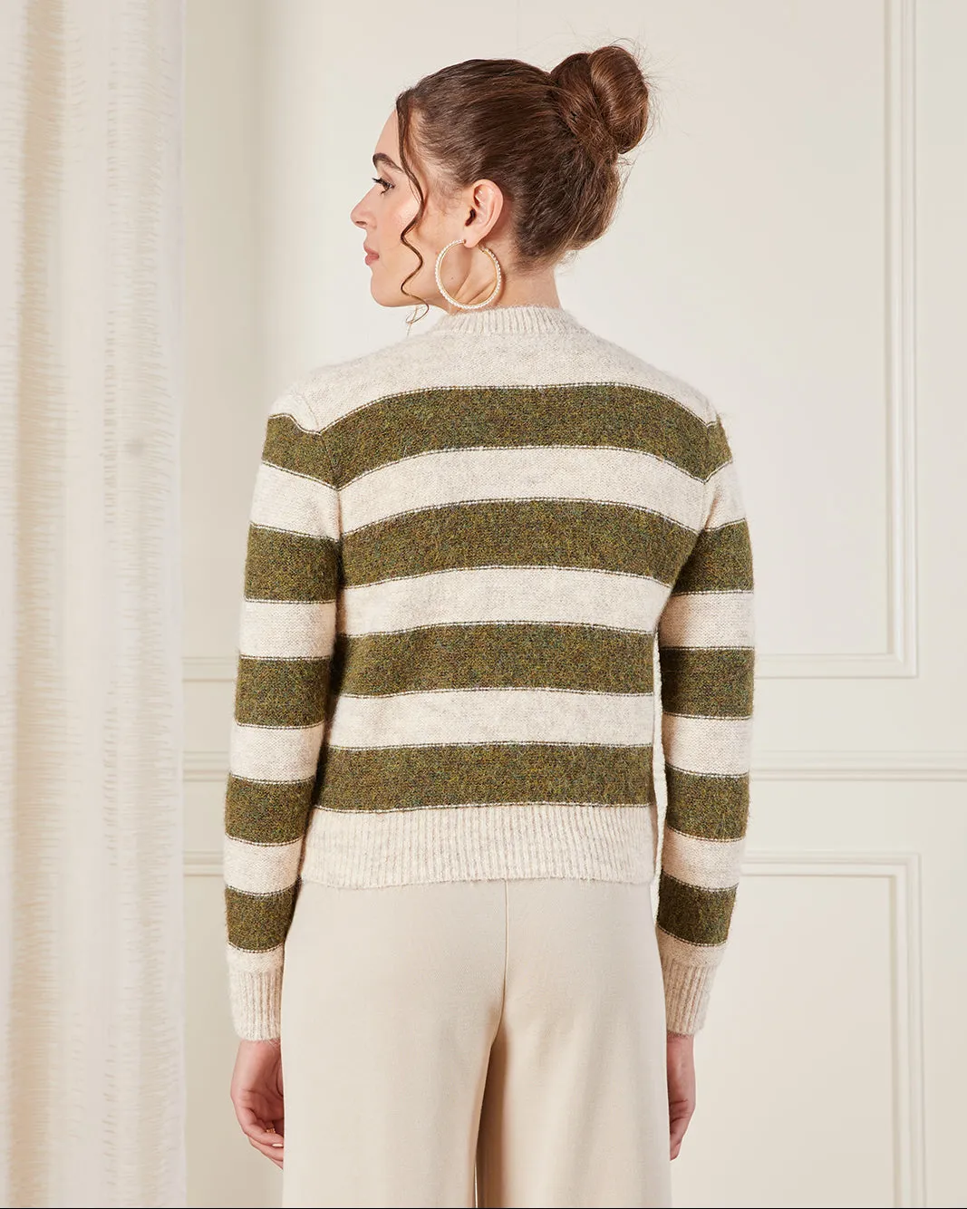 Women Beige Striped Knitted Cardigan sold by Redtag product image thumbnail 3