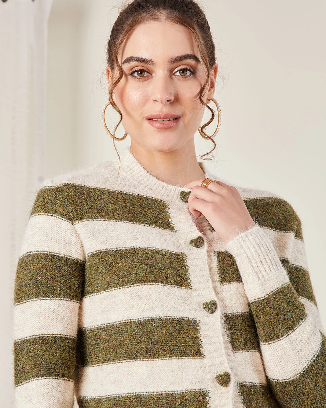 Women Beige Striped Knitted Cardigan sold by Redtag product image thumbnail 4