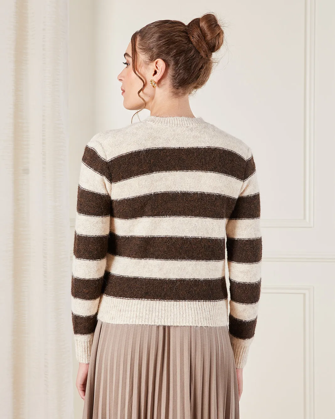 Women Beige Striped Knitted Cardigan sold by Redtag product image thumbnail 3