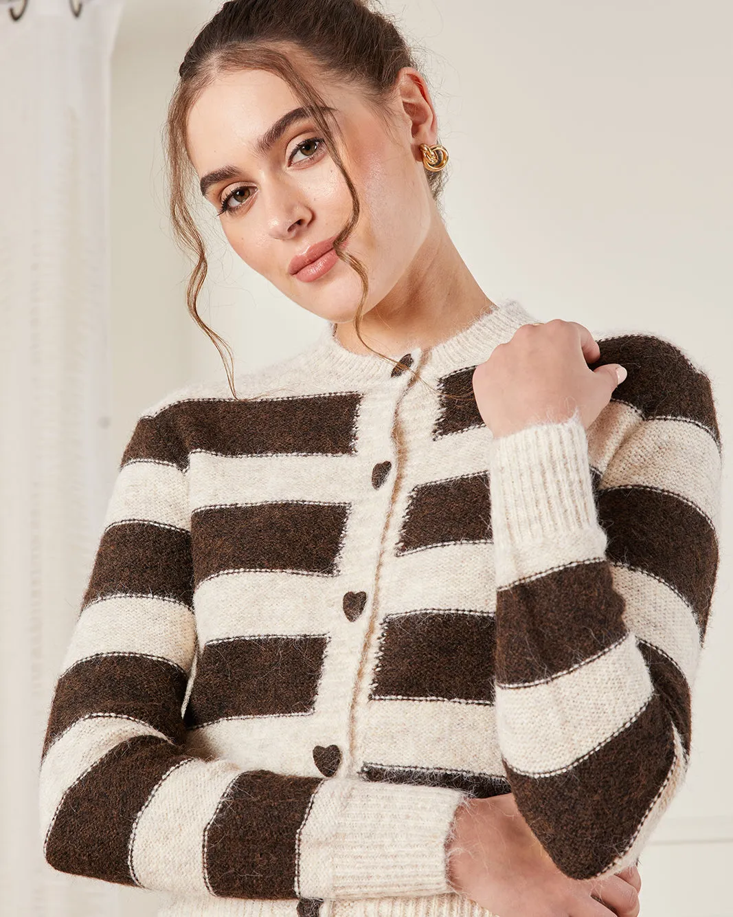 Women Beige Striped Knitted Cardigan sold by Redtag product image thumbnail 4