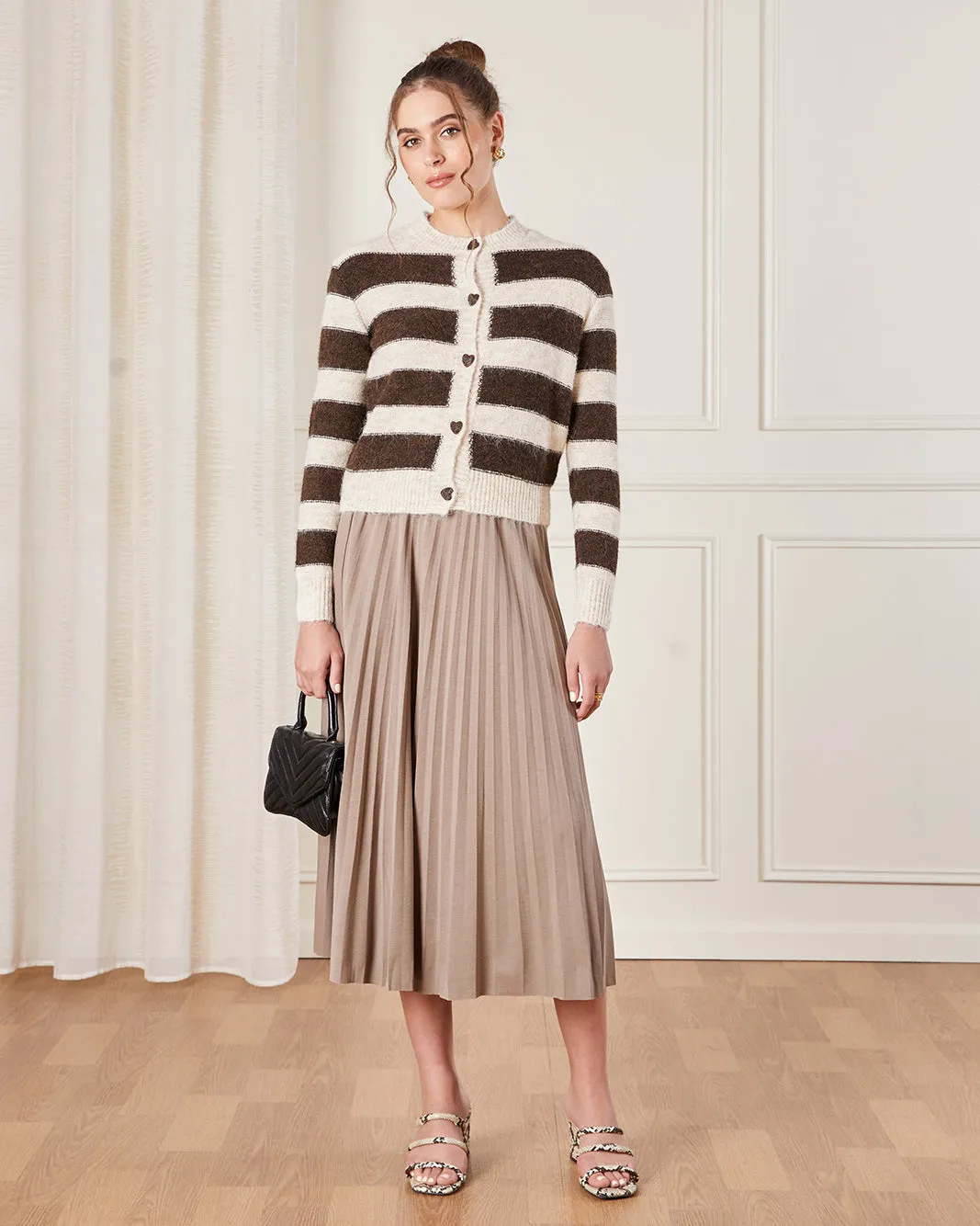 Women Beige Striped Knitted Cardigan sold by Redtag product image thumbnail 2