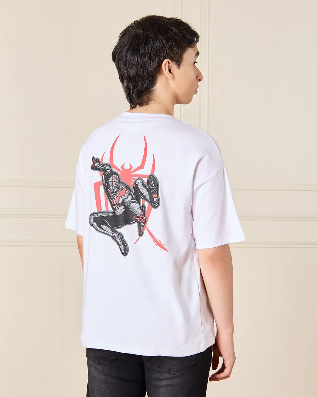 Senior Boys White Spiderman Miles Morales Over Size T-Shirt sold by Redtag product image thumbnail 3