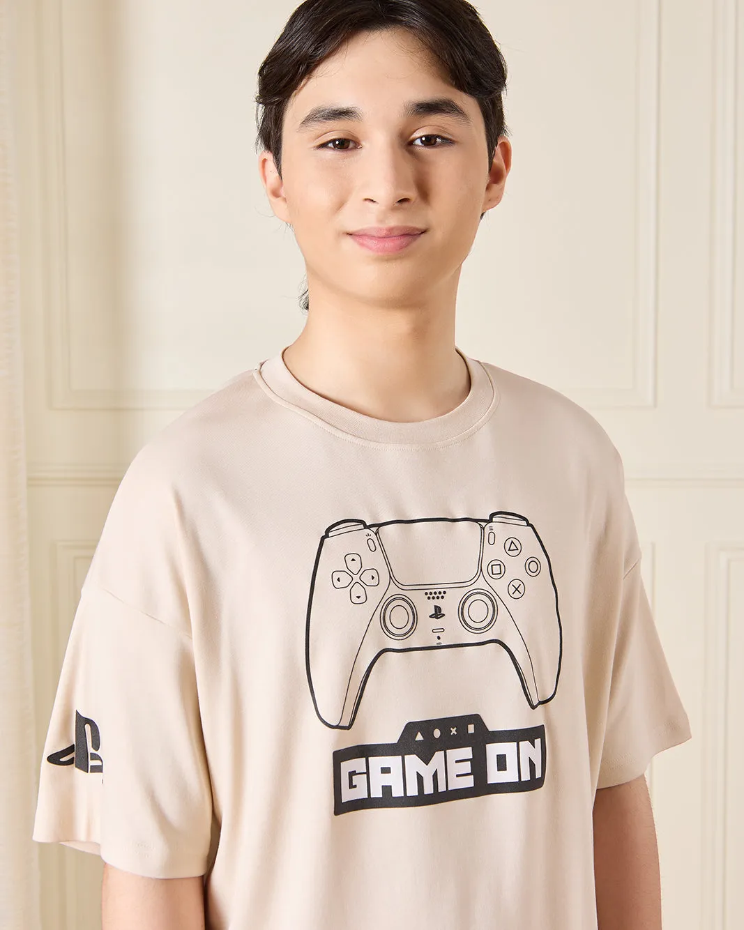 Senior Boys Beige PlayStation Over Size T-Shirt sold by Redtag product image thumbnail 4