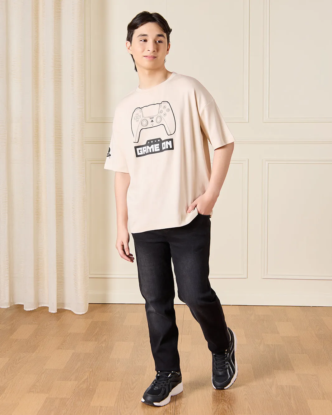 Senior Boys Beige PlayStation Over Size T-Shirt sold by Redtag product image thumbnail 2