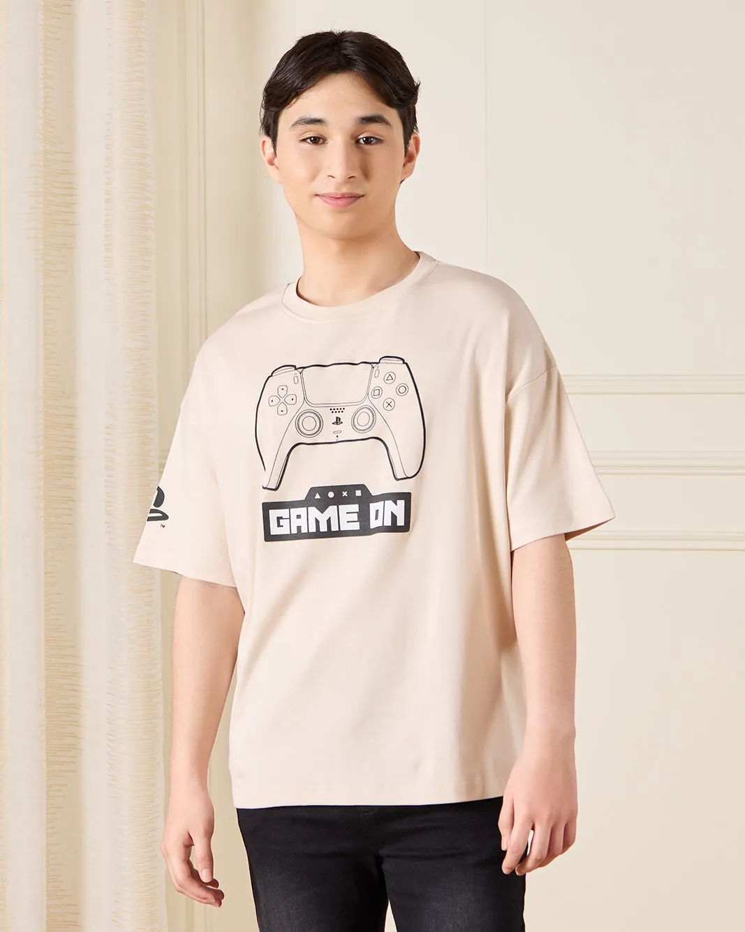 Senior Boys Beige PlayStation Over Size T-Shirt sold by Redtag