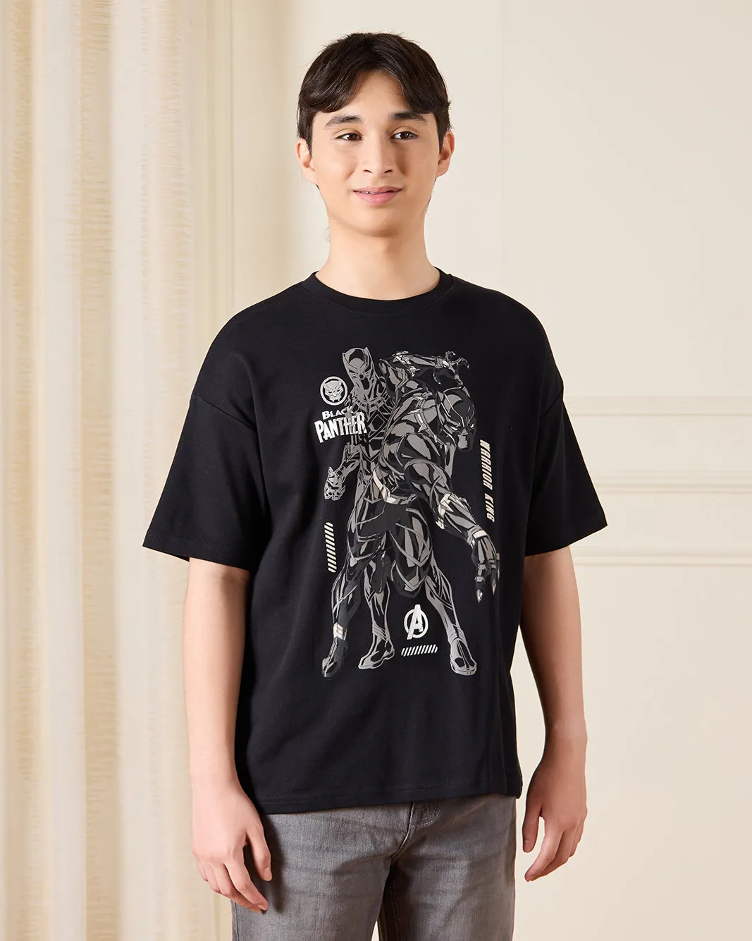 Senior Boys Black Panther Over Size T-Shirt sold by Redtag