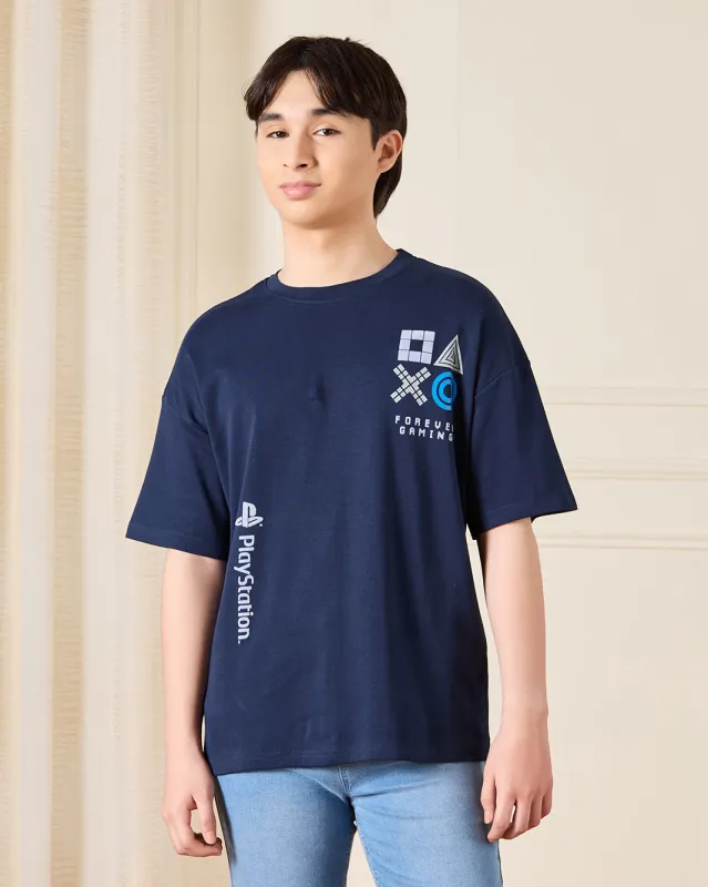Senior Boys Navy PlayStation Over Size T-Shirt sold by Redtag
