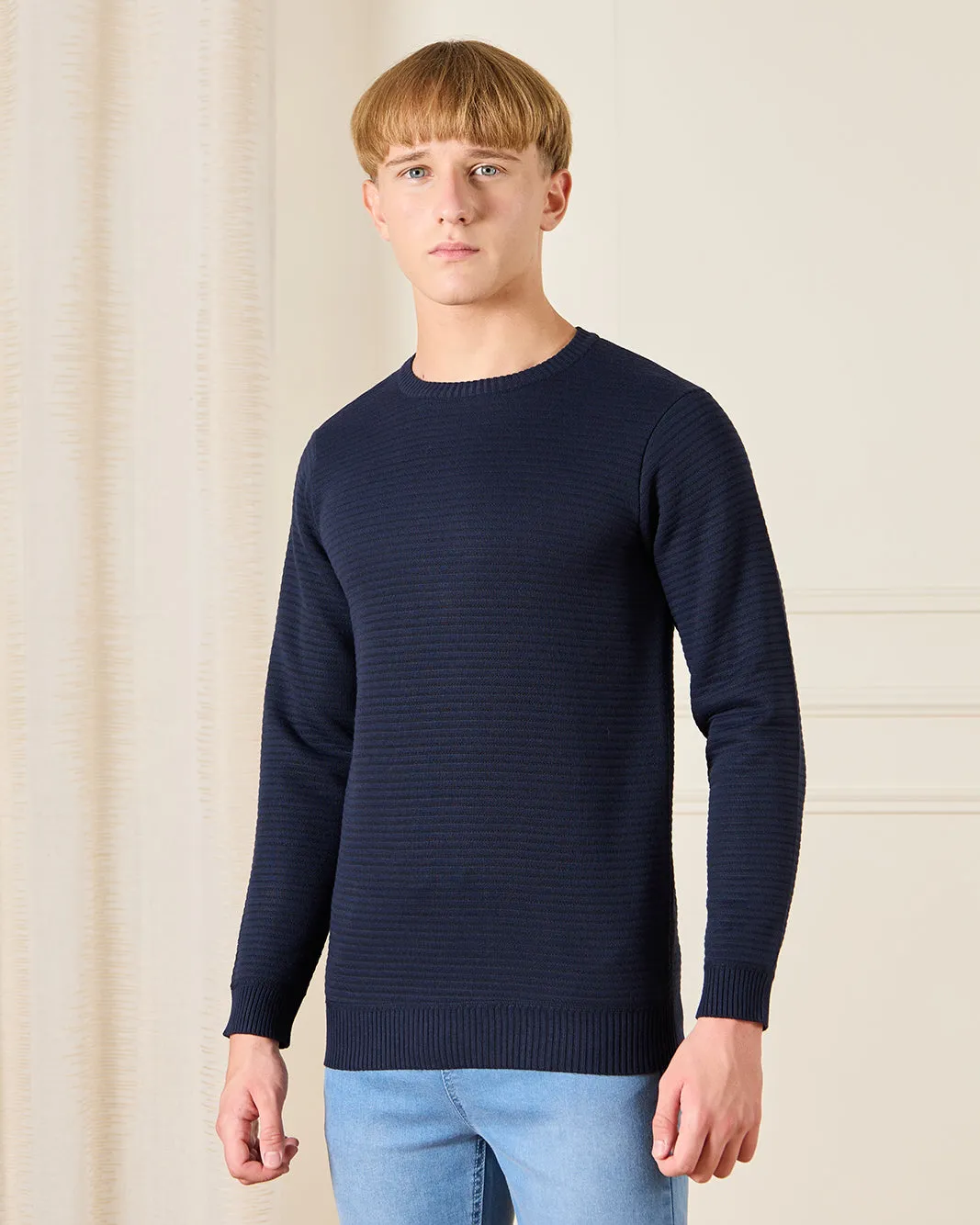 Senior Boys Navy Striped Pullover sold by Redtag