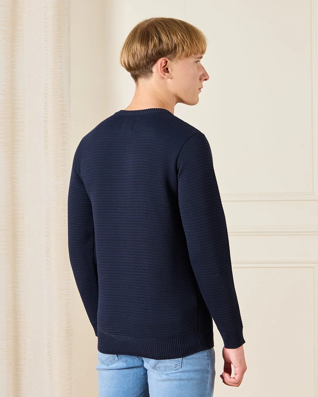 Senior Boys Navy Striped Pullover sold by Redtag product image thumbnail 3