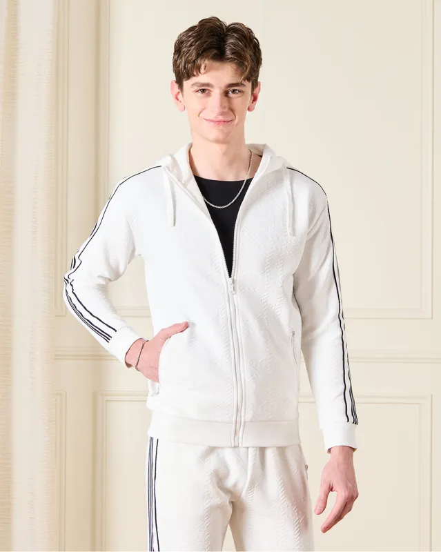 Senior Boys White Jacquard Sweatshirt sold by Redtag