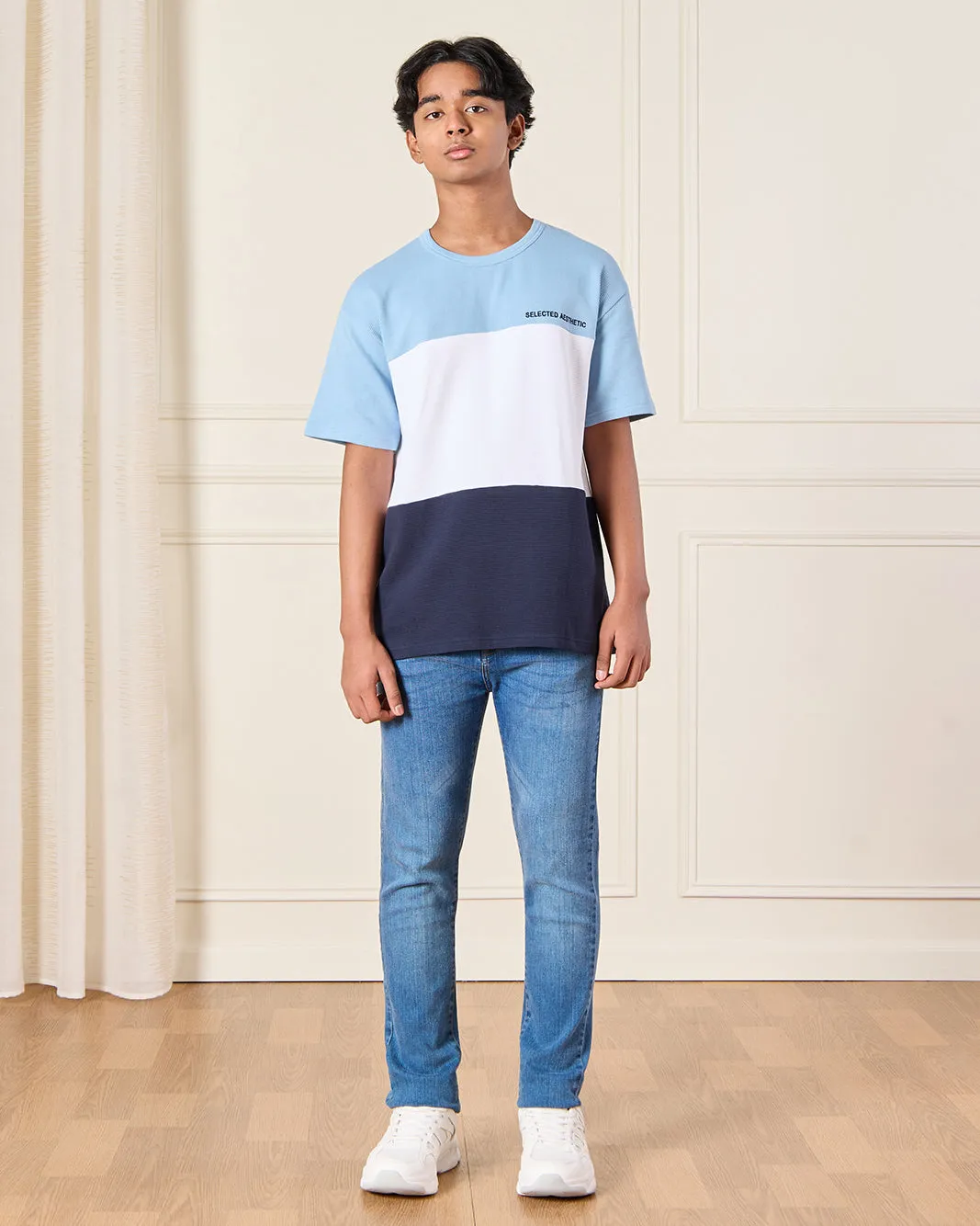 Senior Boys Blue Striped T-Shirt sold by Redtag product image thumbnail 2