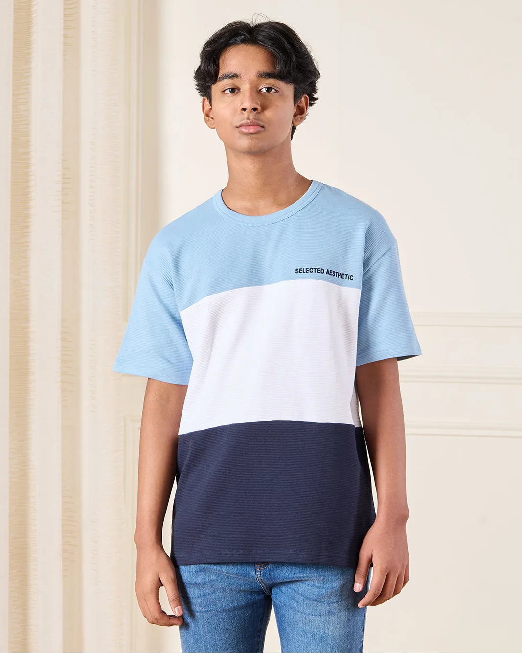 Senior Boys Blue Striped T-Shirt sold by Redtag