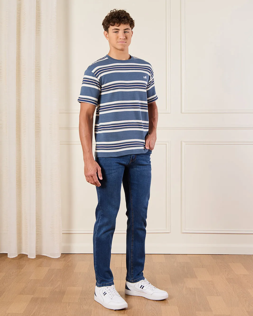 Senior Boys Blue Striped T-Shirt sold by Redtag product image thumbnail 2