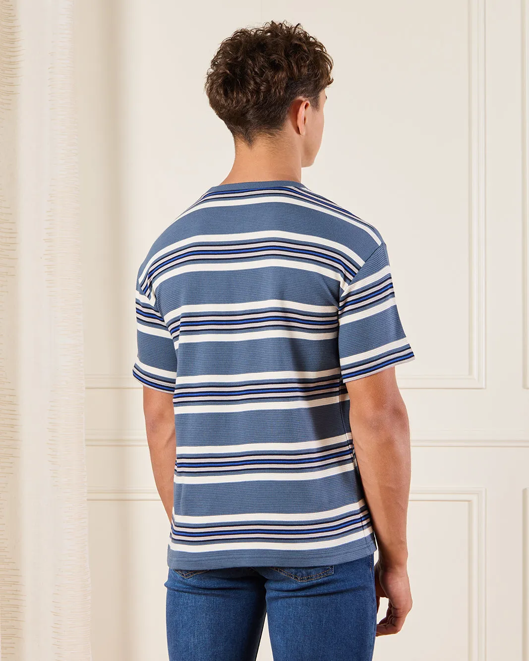 Senior Boys Blue Striped T-Shirt sold by Redtag product image thumbnail 3