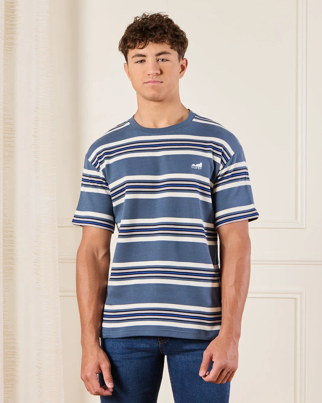 Senior Boys Blue Striped T-Shirt sold by Redtag