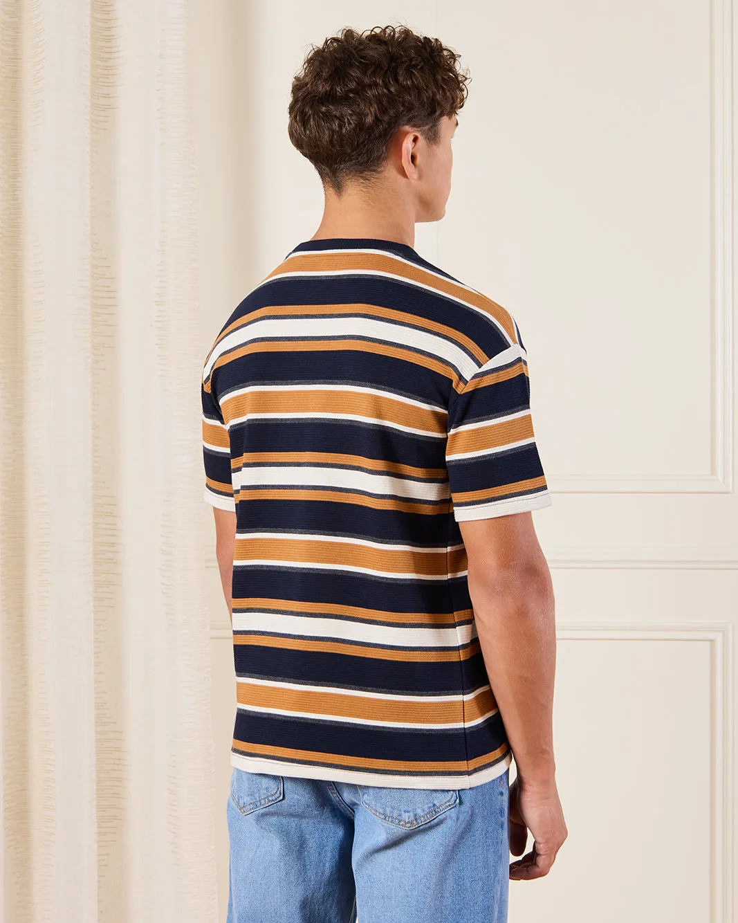 Senior Boys Navy Striped T-Shirt sold by Redtag product image thumbnail 3