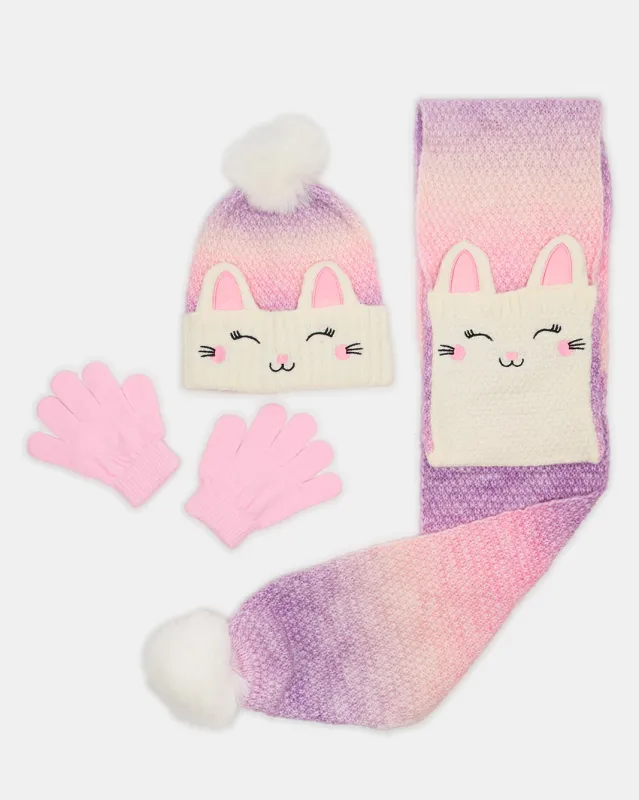 Girls Pink Knitted Scarf Set (3 Piece) sold by Redtag