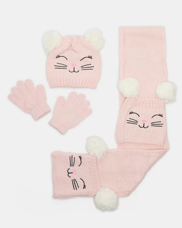 Girls Pink Knitted Scarf Set (3 Piece) sold by Redtag