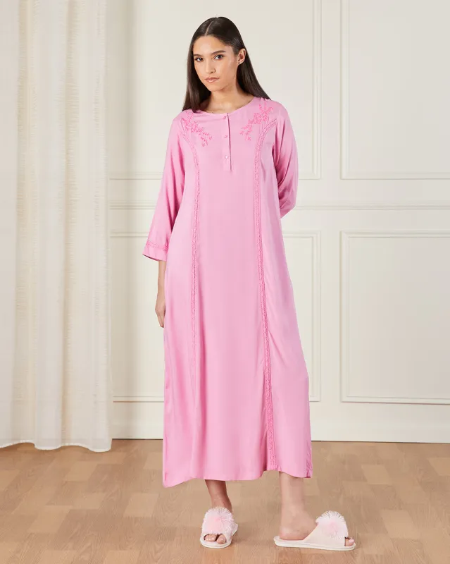 Women Pink Embroidered Nightgown sold by Redtag