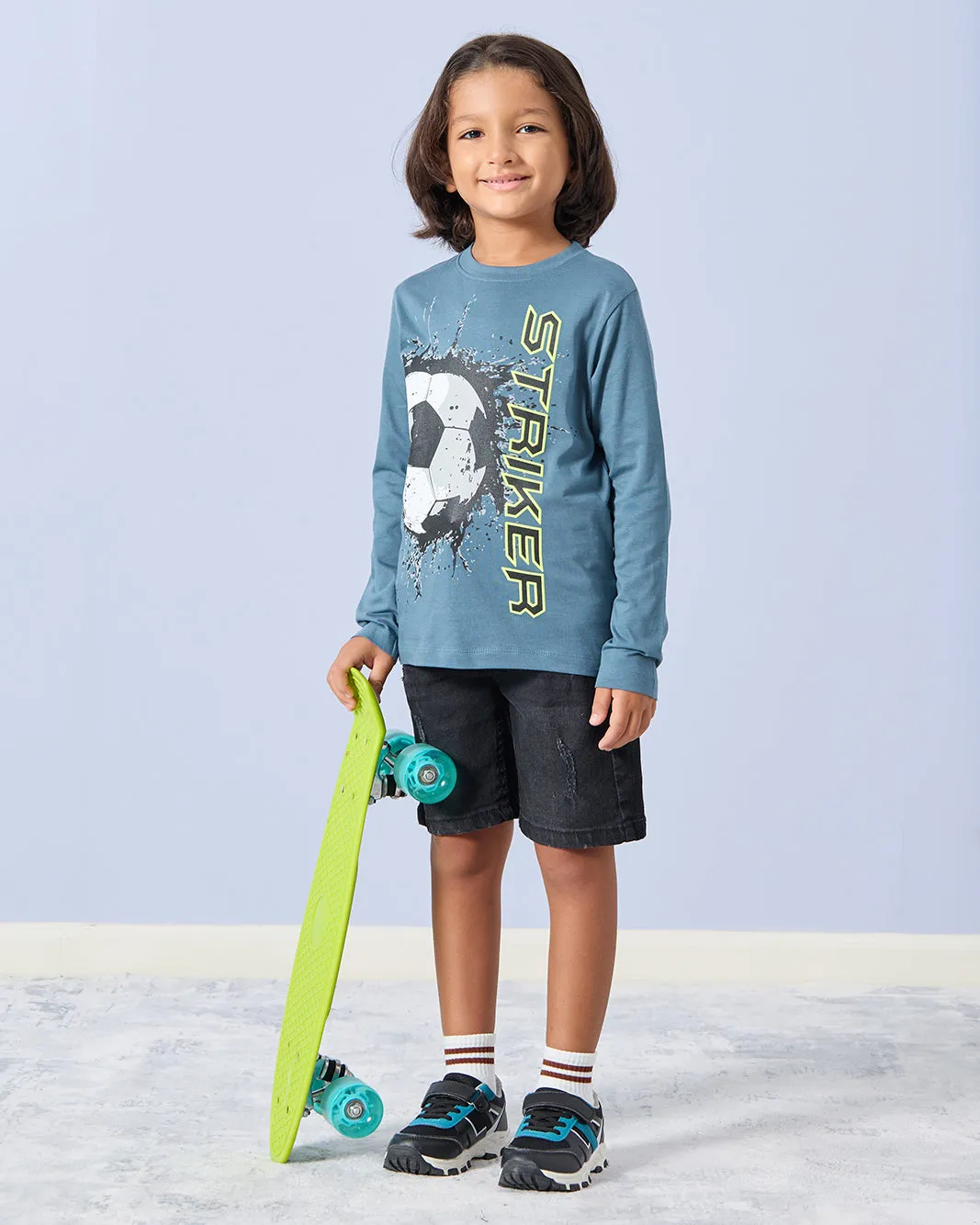 Boys Blue Striker Print Long Sleeve T-Shirt sold by Redtag product image thumbnail 2