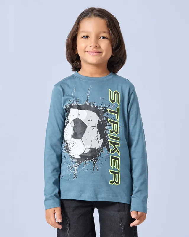Boys Blue Striker Print Long Sleeve T-Shirt sold by Redtag
