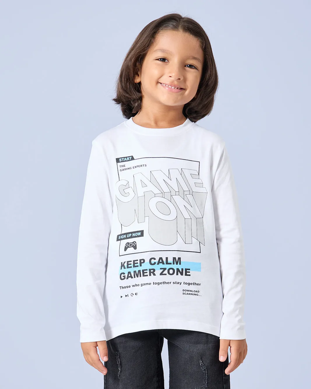 Boys White Game On Print Long Sleeve T-Shirt sold by Redtag