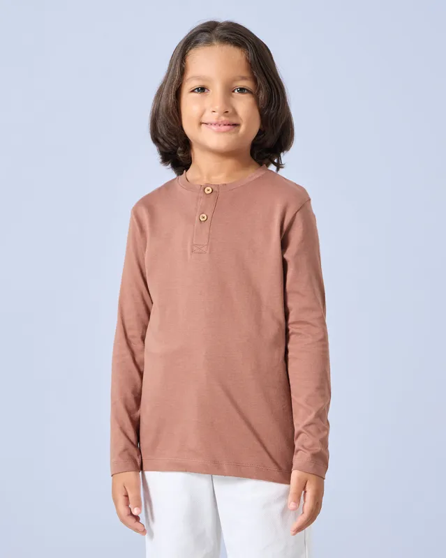 Boys Brown Henley Long Sleeve T-Shirt sold by Redtag