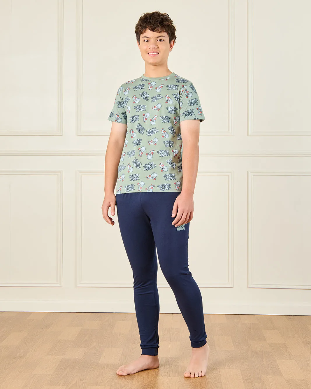 Senior Boys Green Urban Area All Over Print Night Suit Set (2 Piece) sold by Redtag