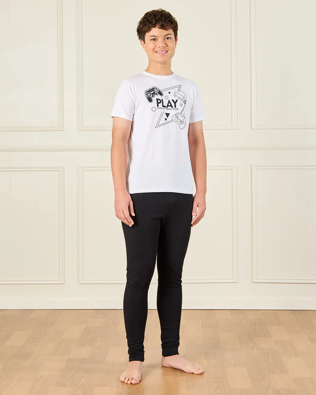 Senior Boys White Gaming Night Suit Set (2 Piece) sold by Redtag