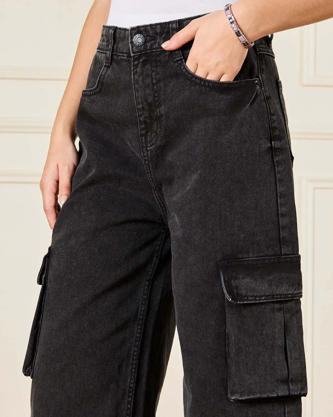 Senior Girls Black Cargo Pocket Jeans sold by Redtag product image thumbnail 4