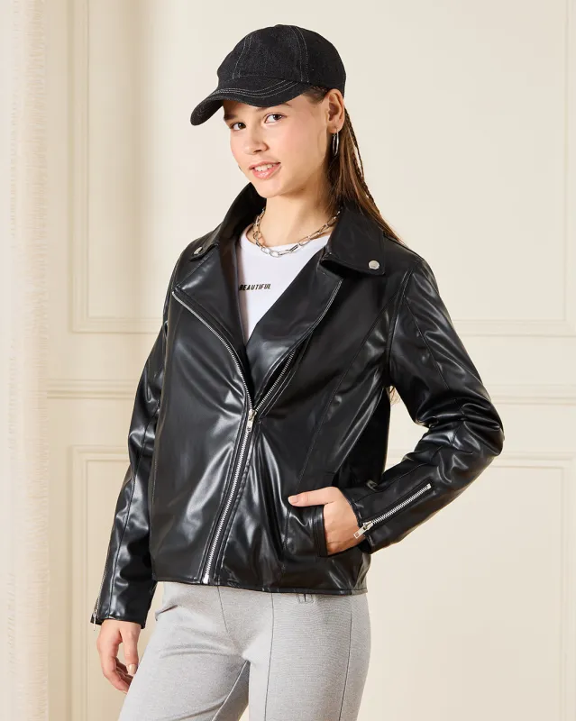 Senior Girls Black Jacket With Fur Lining sold by Redtag