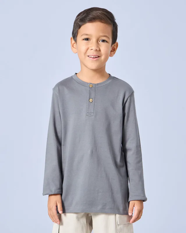 Boys Grey Plain Henley sold by Redtag
