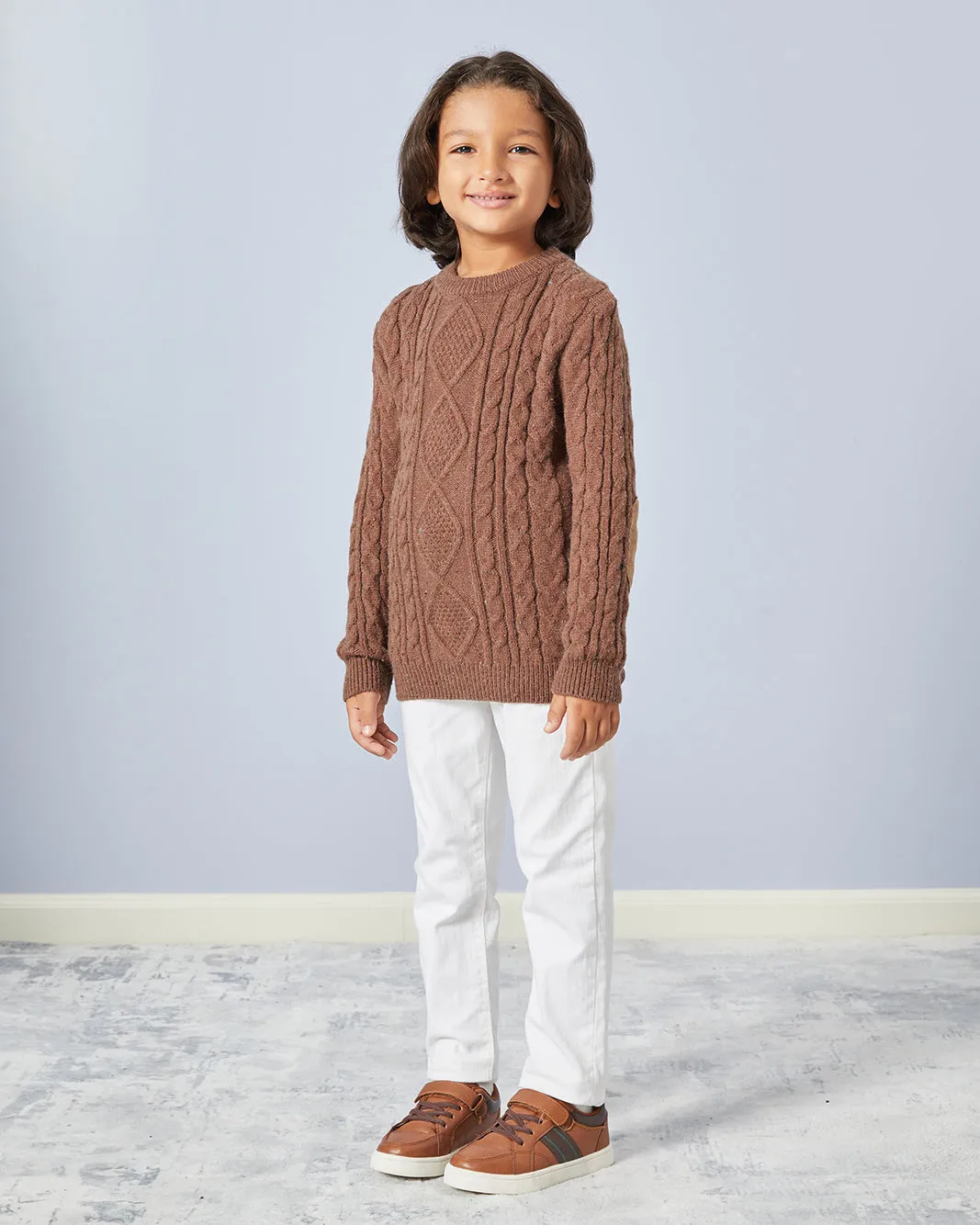 Boys Brown Elbow Patch Brown Sweater sold by Redtag product image thumbnail 2