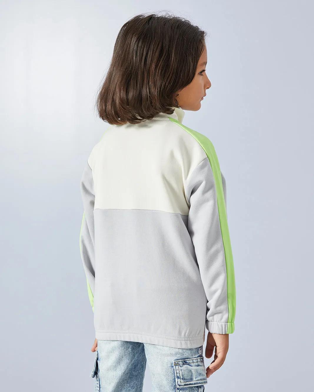 Boys White Paneled Zip Placket Kangaroo Pocket Sweatshirt sold by Redtag product image thumbnail 3