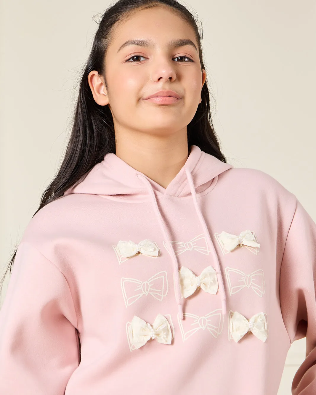 Senior Girls Pink Hooded Sweatshirt Embellished With Bow sold by Redtag product image thumbnail 4