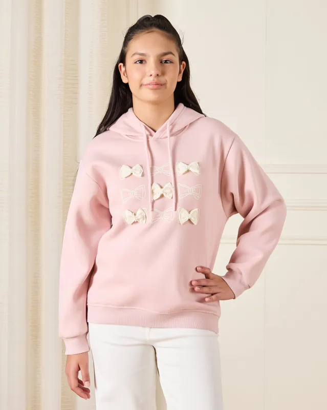 Senior Girls Pink Hooded Sweatshirt Embellished With Bow sold by Redtag