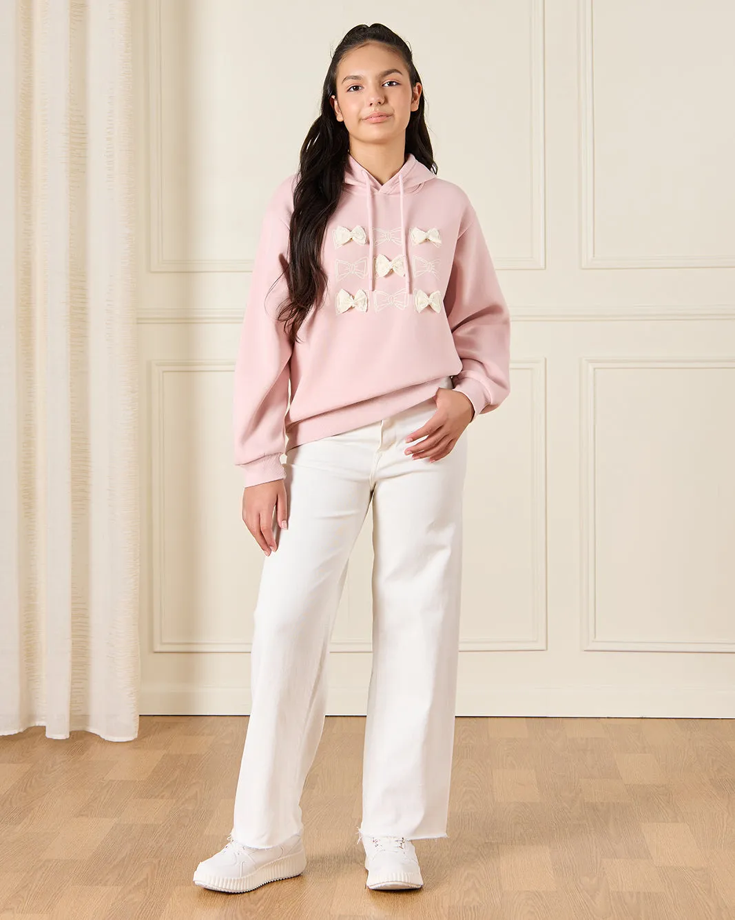 Senior Girls Pink Hooded Sweatshirt Embellished With Bow sold by Redtag product image thumbnail 2