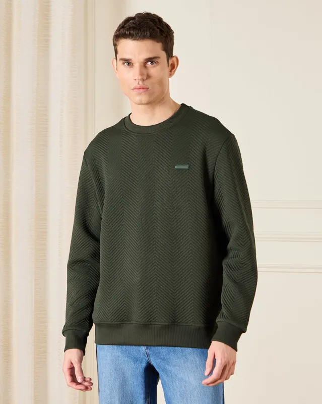 Men Olive Jacquard Sweatshirt sold by Redtag