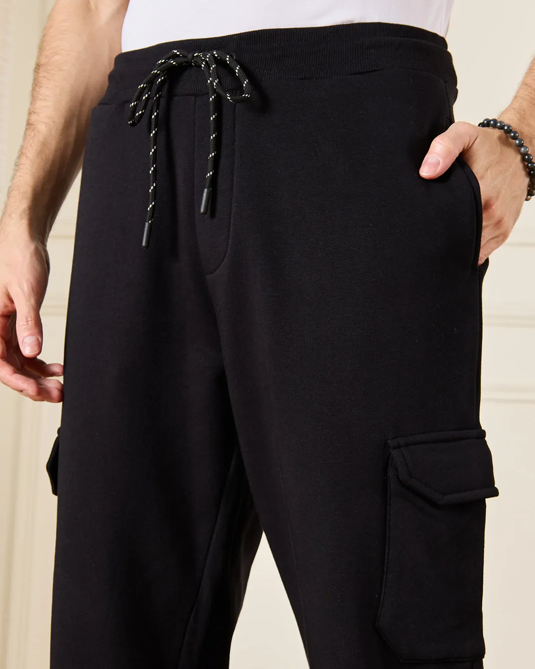 Men Black Solid Active Pants sold by Redtag product image thumbnail 4