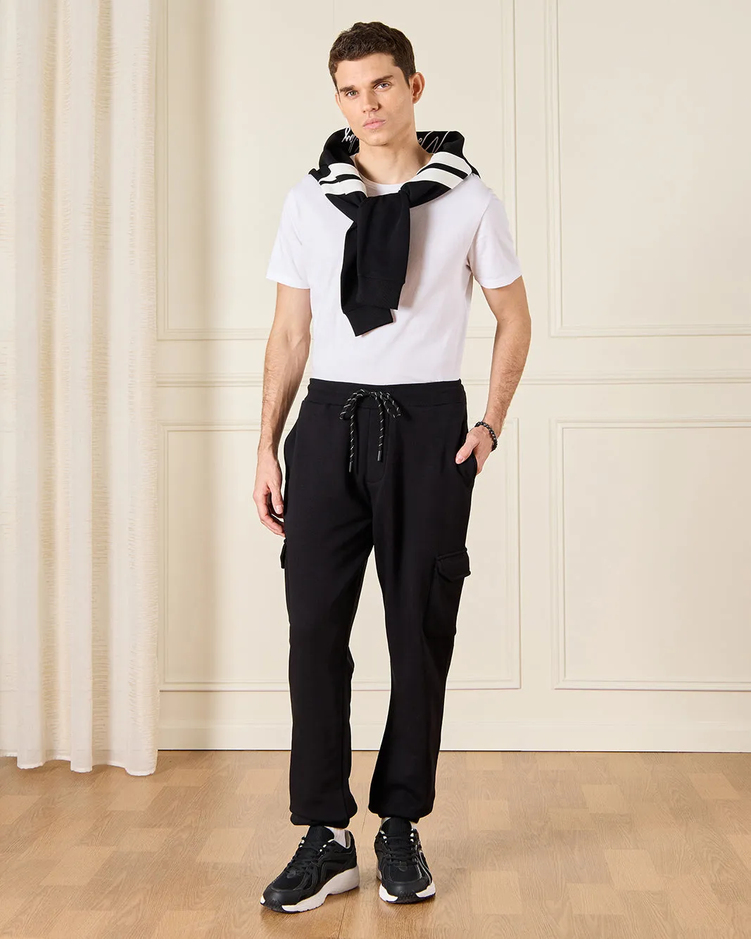 Men Black Solid Active Pants sold by Redtag product image thumbnail 2