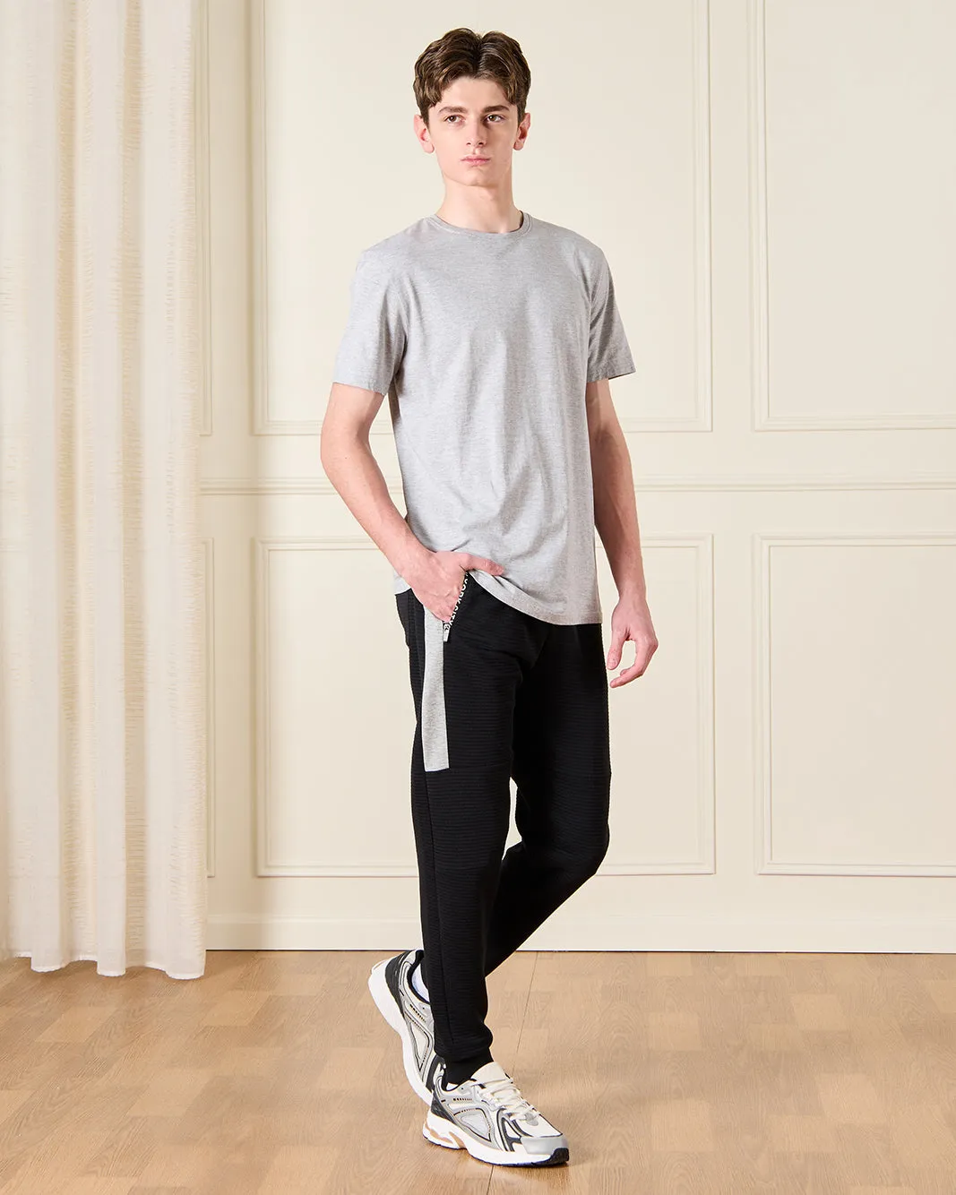 Senior Boys Black Ribbed Active Pants sold by Redtag product image thumbnail 2