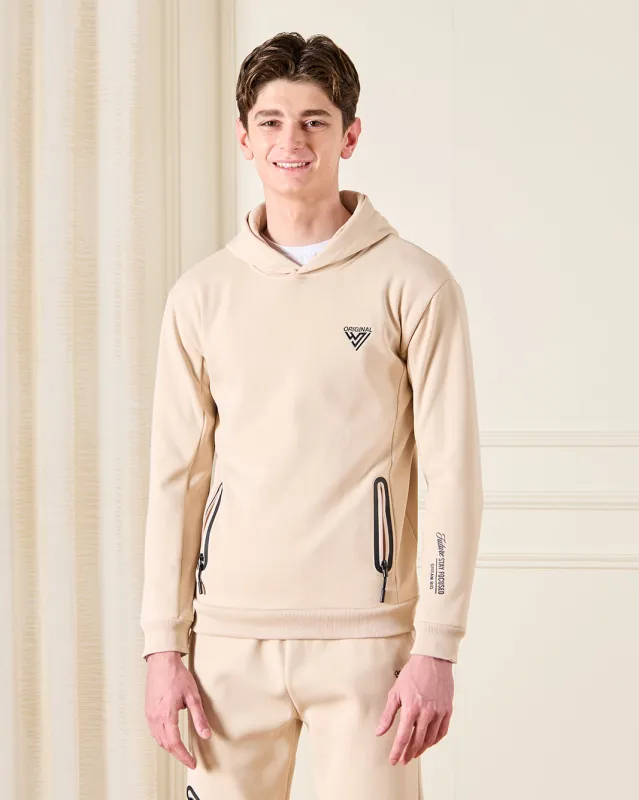 Senior Boys Beige Hooded Sweatshirt sold by Redtag