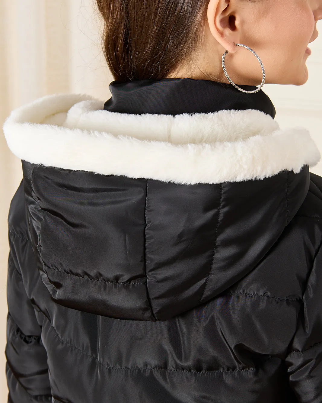 Senior Girls Black Hooded Padded Jacket With Fur Lining sold by Redtag product image thumbnail 5