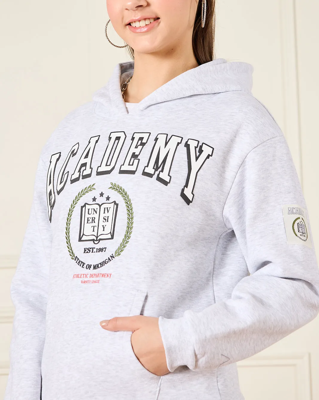 Senior Girls Grey Hooded Sweatshirt sold by Redtag product image thumbnail 4