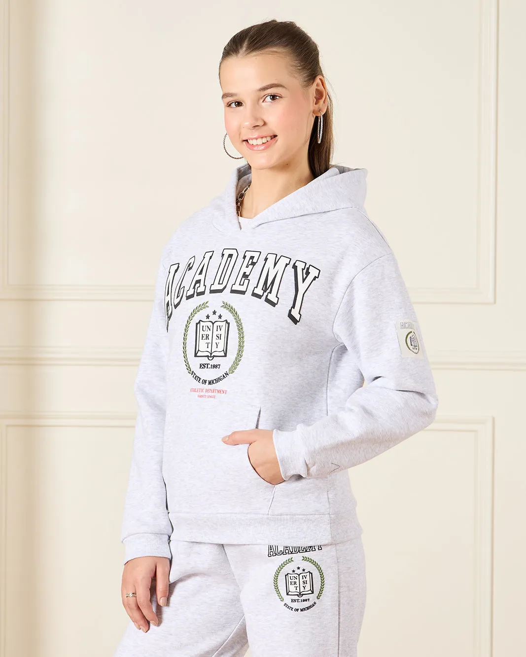 Senior Girls Grey Hooded Sweatshirt sold by Redtag