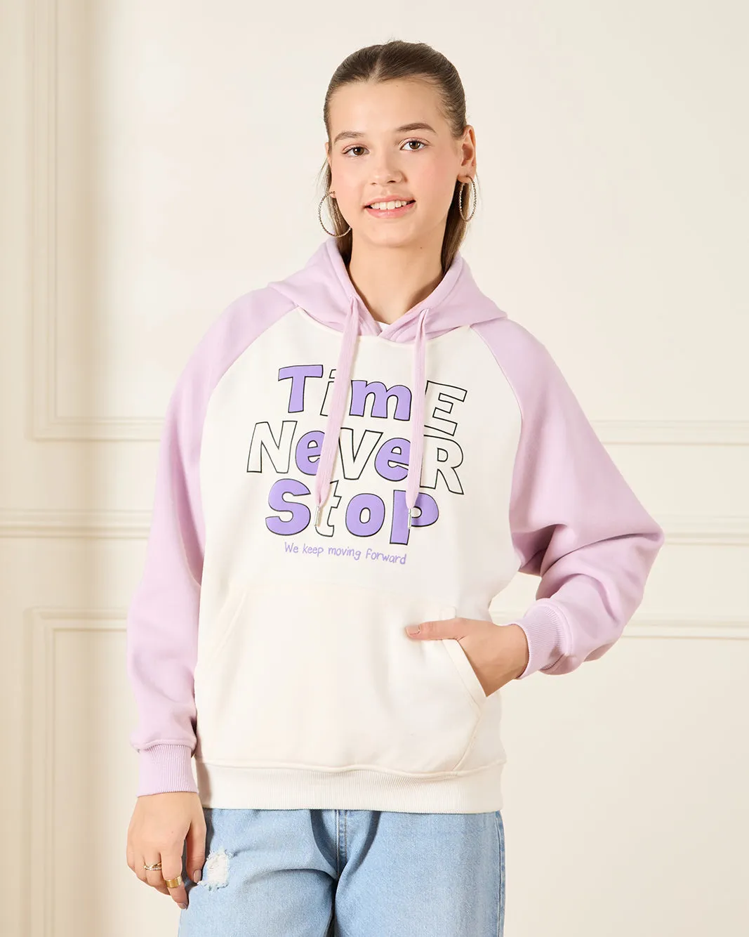 Senior Girls White And Purple Oversize Hooded Sweatshirt sold by Redtag