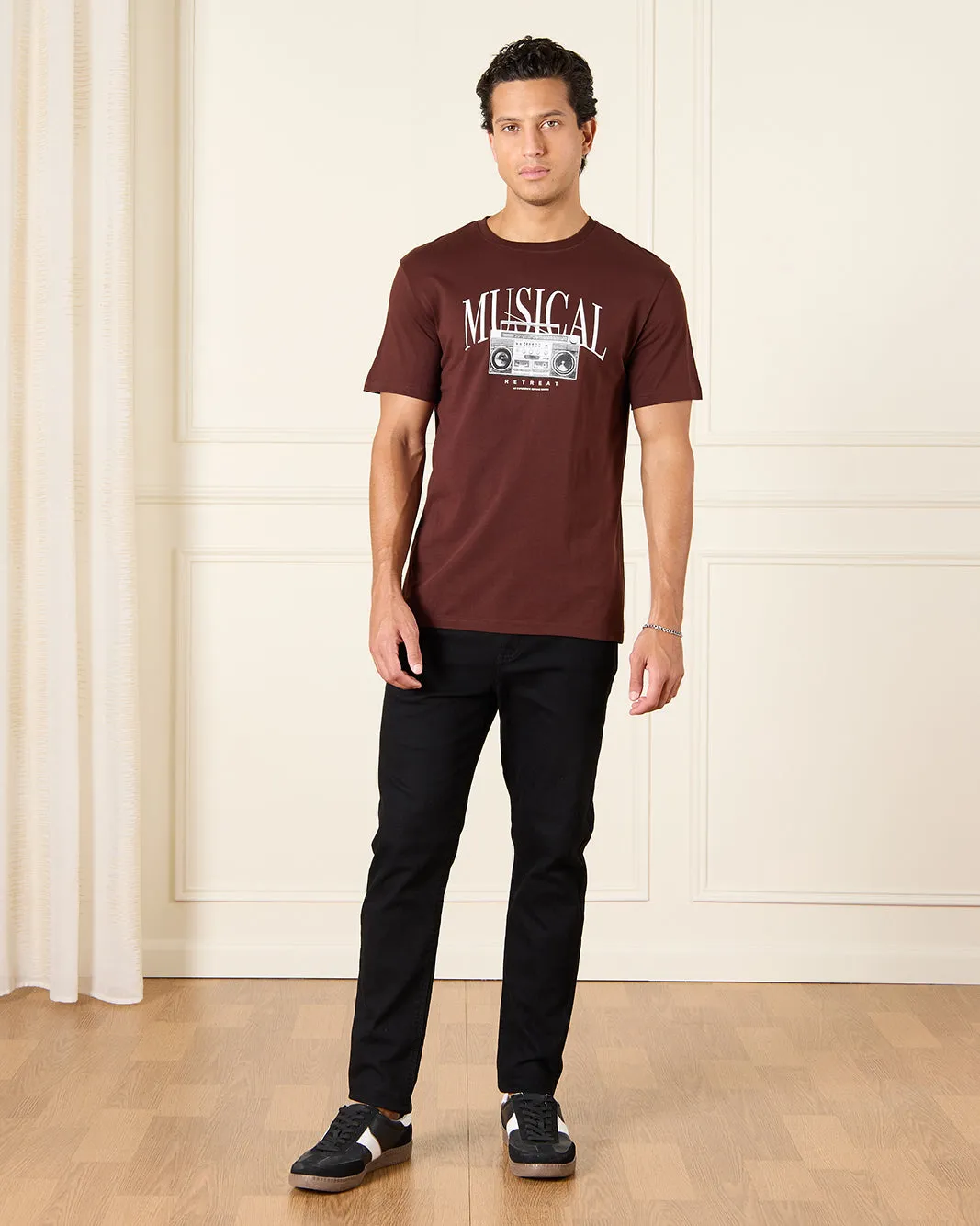 Men Burgundy Basic Graphic T-Shirt sold by Redtag product image thumbnail 2