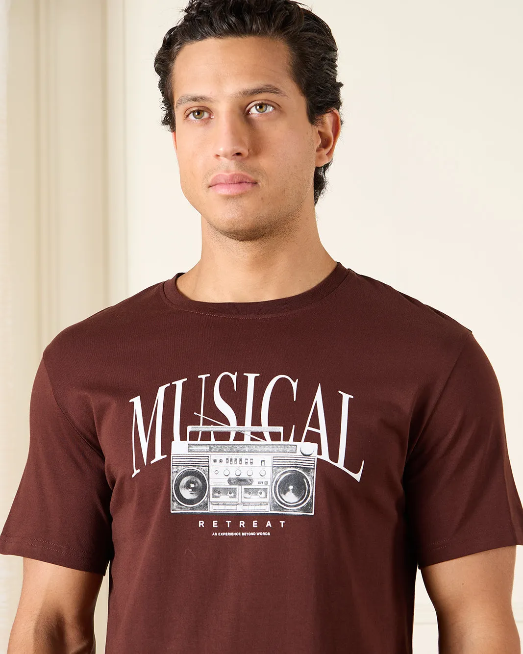 Men Burgundy Basic Graphic T-Shirt sold by Redtag product image thumbnail 4